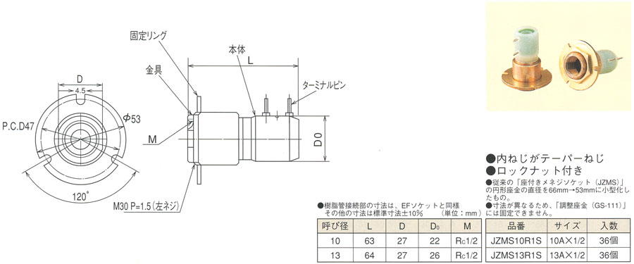 座付メネジソケット小 JZMS-S