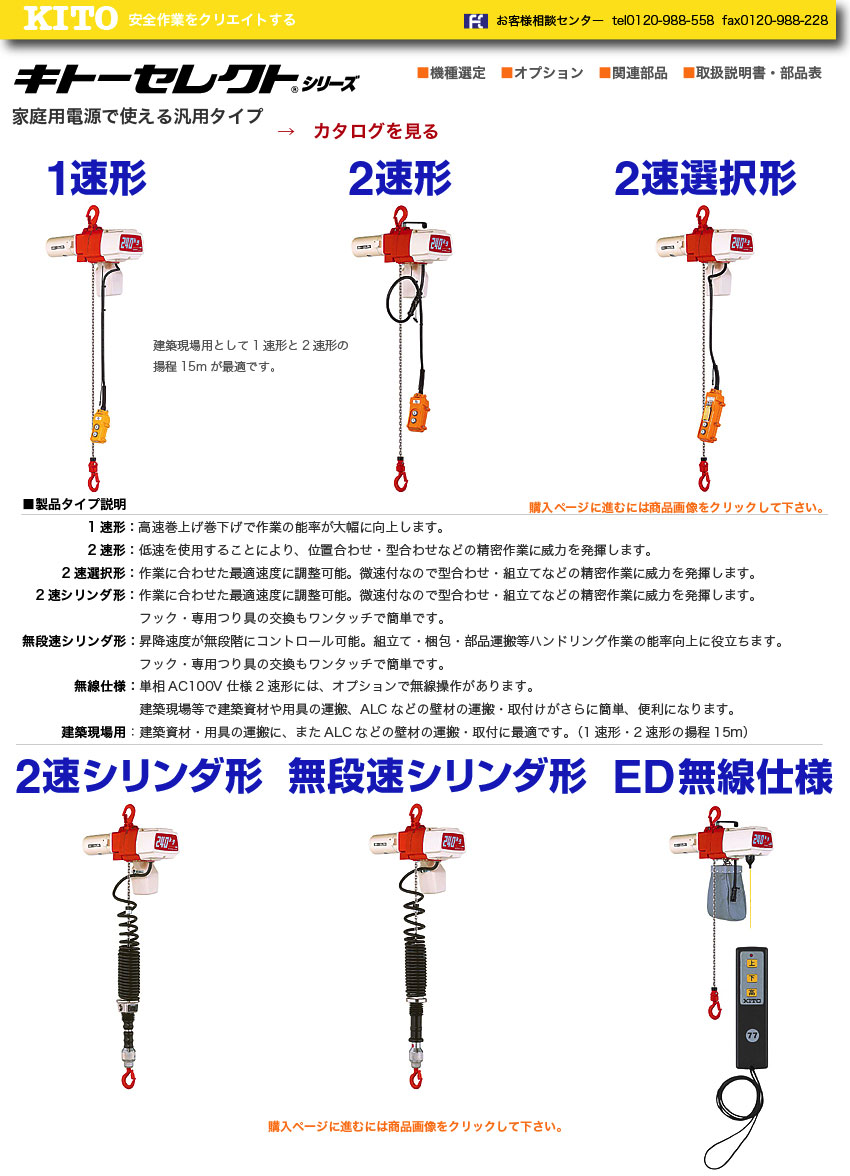 Kito キトー電気チェーンブロック キトーセレクトシレーズ 単相AC100V