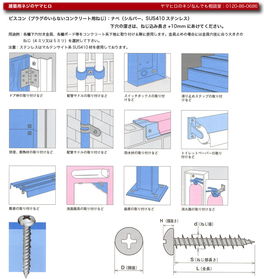 建築用ネジのヤマヒロ ビスコン ナベ: 工具と材料の専門店Misaka Zoo!