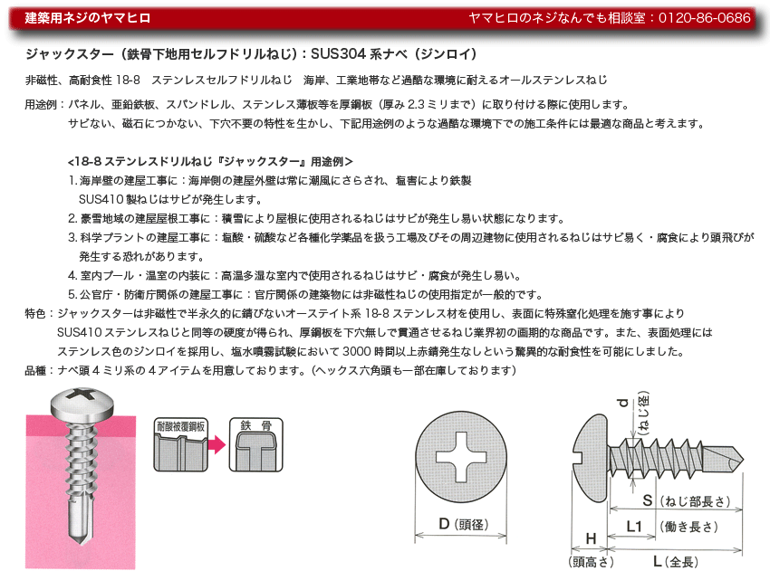 建築用ネジのヤマヒロ ジャックスター SUS304系ナベ ジンロイ: 工具と