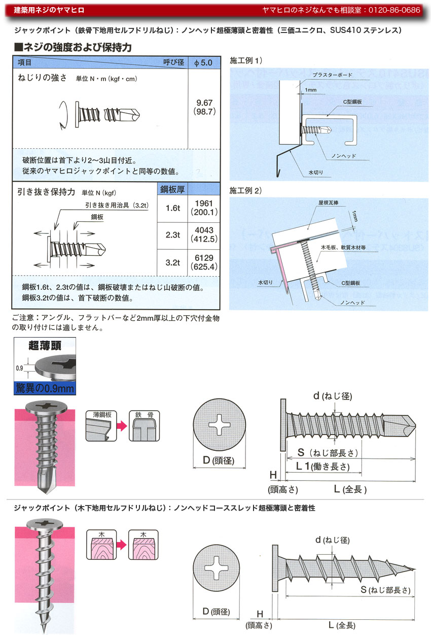 建築用ネジのヤマヒロ ジャックポイント ノンヘッド ノンヘッドコース