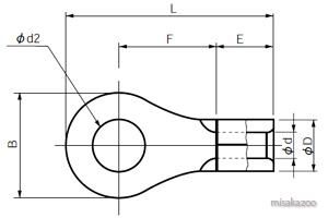 ニチフ　圧着端子　R丸形　銅線用　図面
