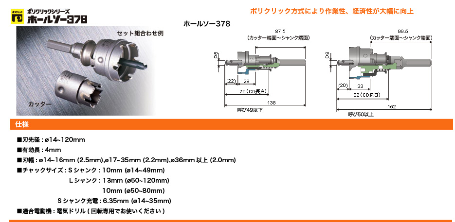 ミヤナガ ポリクリックシリーズ ホールソー378｜電動工具・日立電動