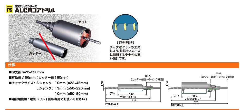 ミヤナガ PCALC140R ポリクリック ALC用コアドリル SDS-plus軸 140mmφ