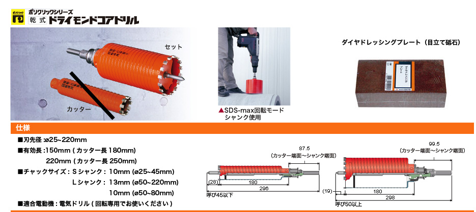 見事な ミヤナガ ポリクリック 乾式ドライモンドコアドリル カッター 刃先径200mm PCD200C MYN000094