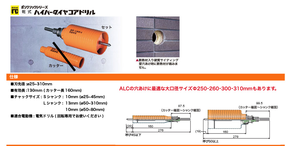 ミヤナガ 乾式ハイパーダイヤコアドリル｜工具・日立電動工具の