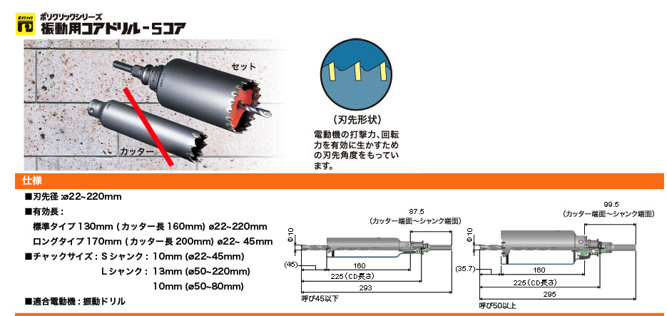 ミヤナガ 振動用コアドリル‐Sコア 振動用コアドリル(セット) SDSプラスシャンク PCSW220R 刃先径220mm 電動工具