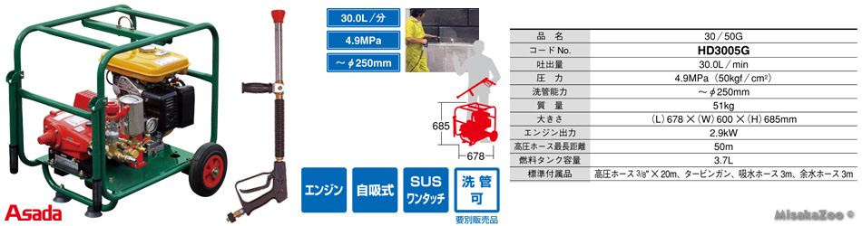 アサダ エンジン高圧洗浄機 30/50G